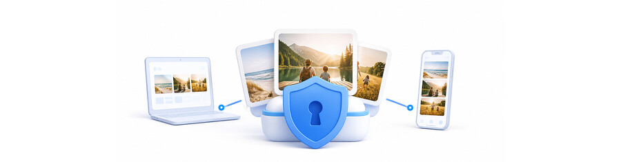 Secure private photo storage across laptop, tablet, and phone