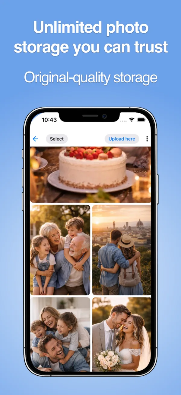 Unlimited original-quality photo storage in the Yogile app