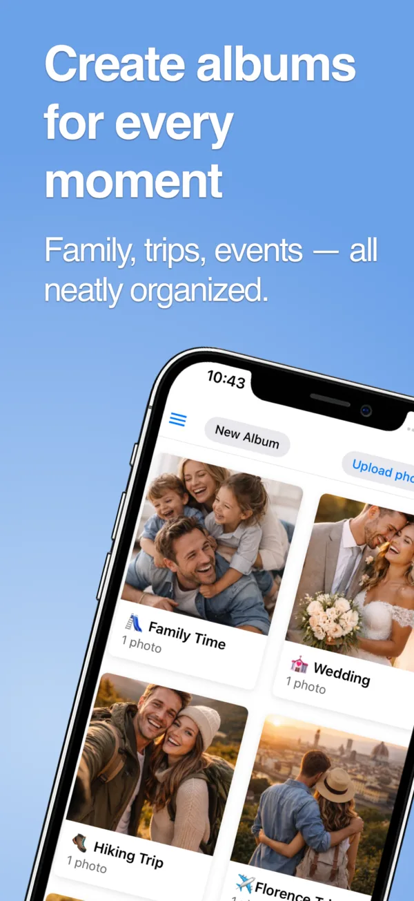 Private Yogile albums for family, trips, and events